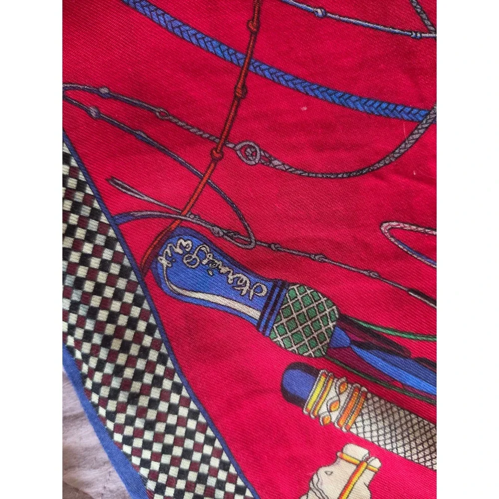 Hermes Red Twill Silk Fouets et Badines Iconic Equestrian Virginie Jamin Scarf